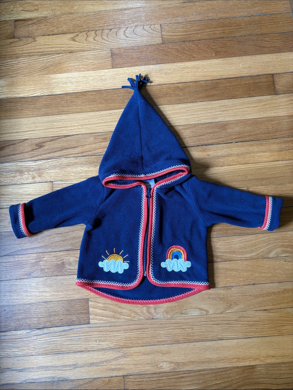 Hanna Andersson Navy Hooded Jacket with Rainbow & Sun Appliqués